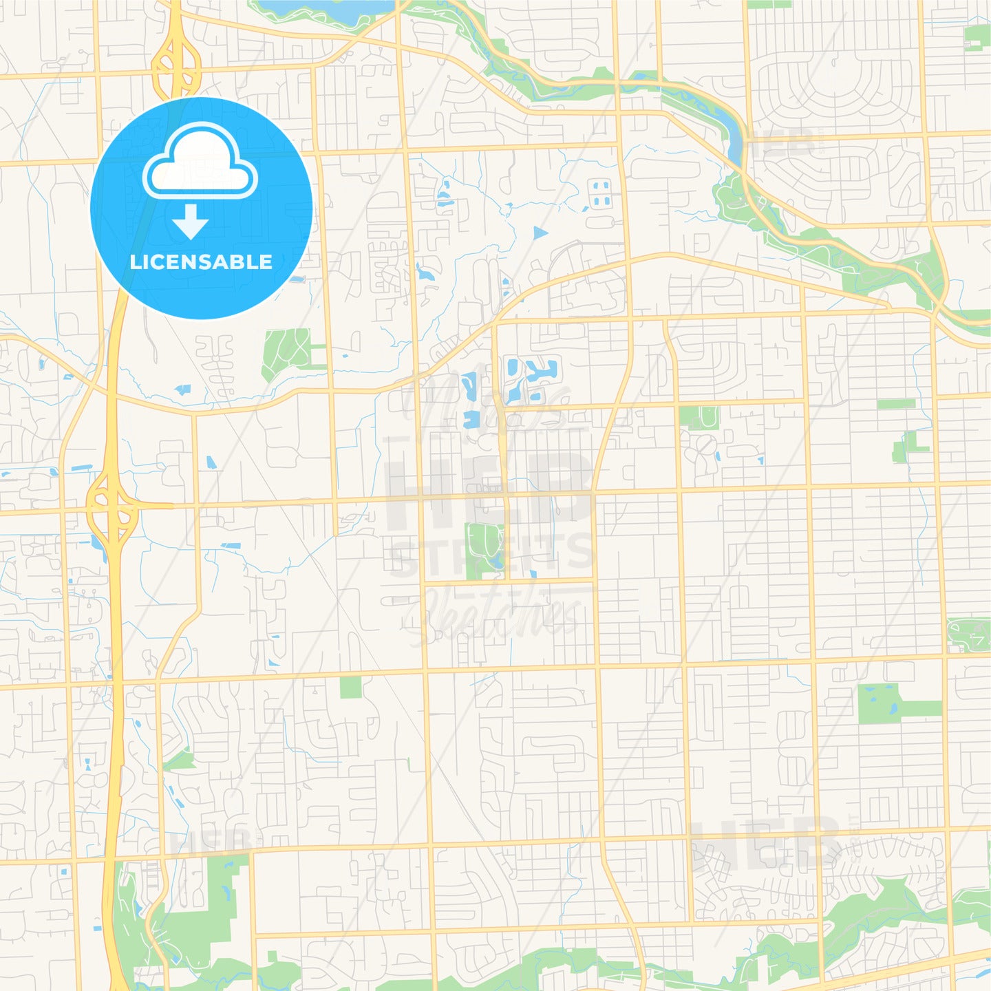 Empty vector map of Westland, Michigan, USA