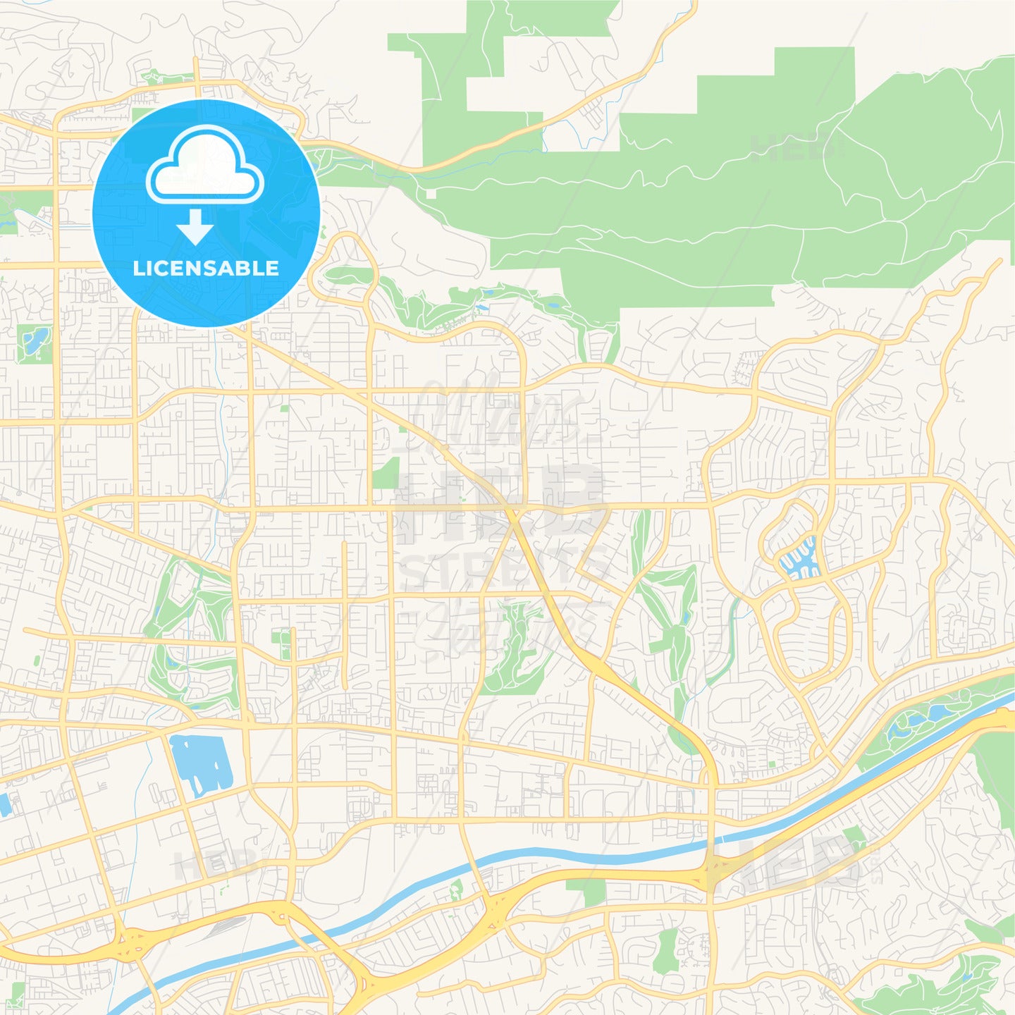 Empty vector map of Yorba Linda, California, USA