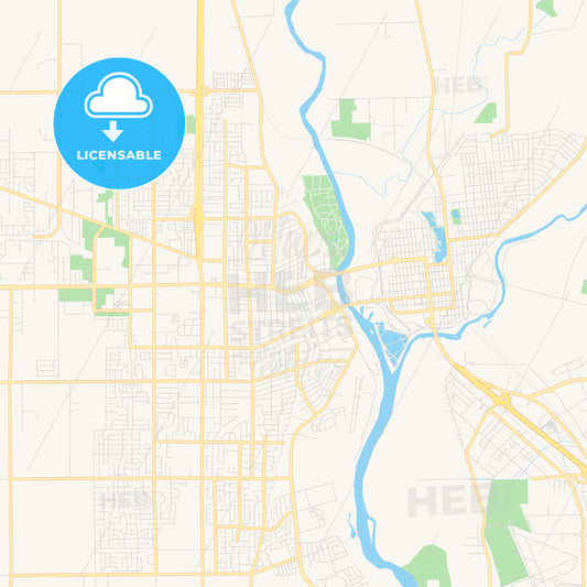 Empty vector map of Yuba City, California, USA