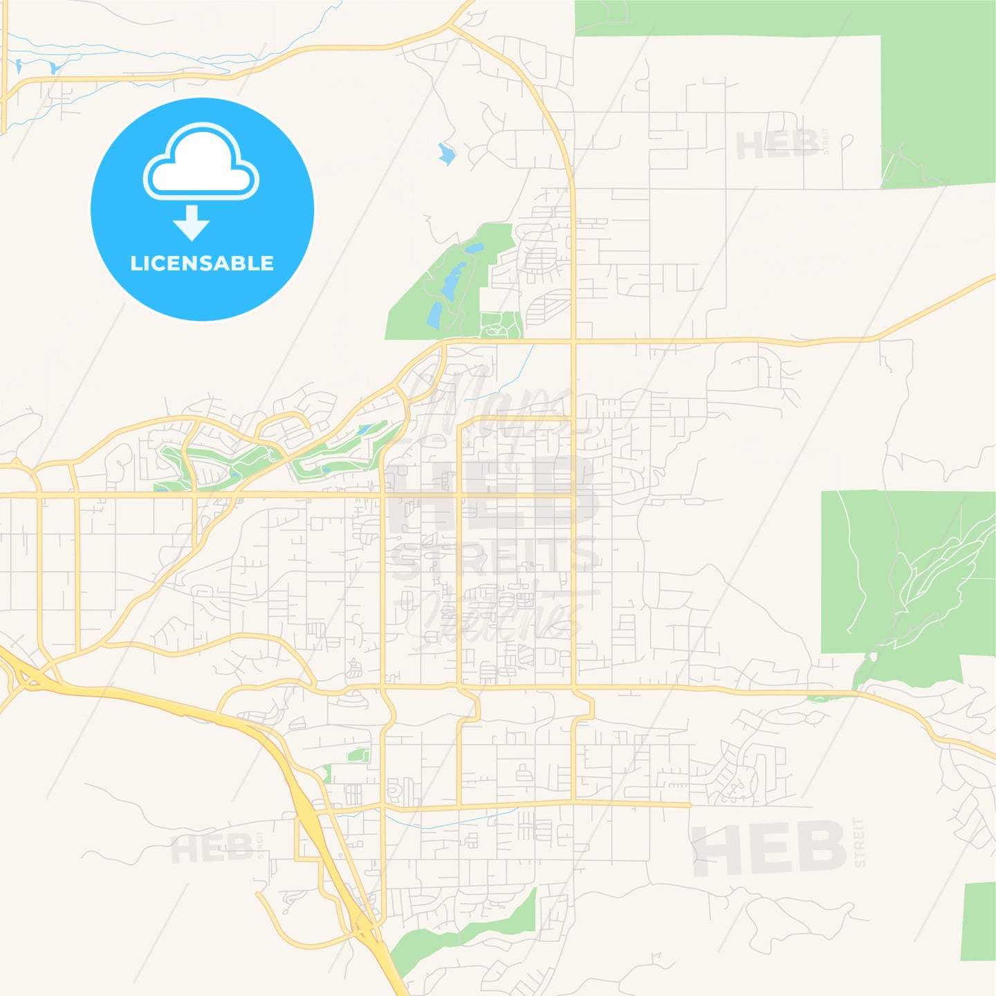 Empty vector map of Yucaipa, California, United States of America