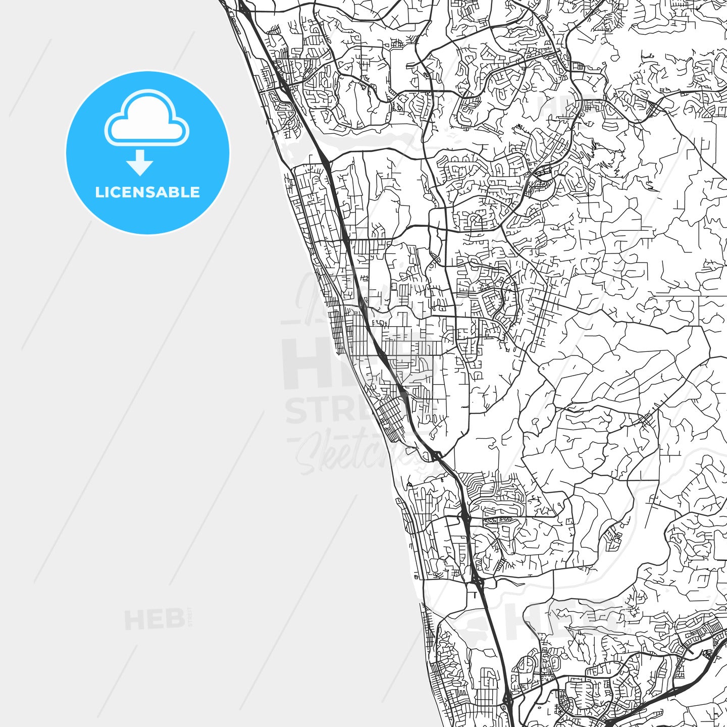 Encinitas, California - Area Map - Light – HEBSTREITS
