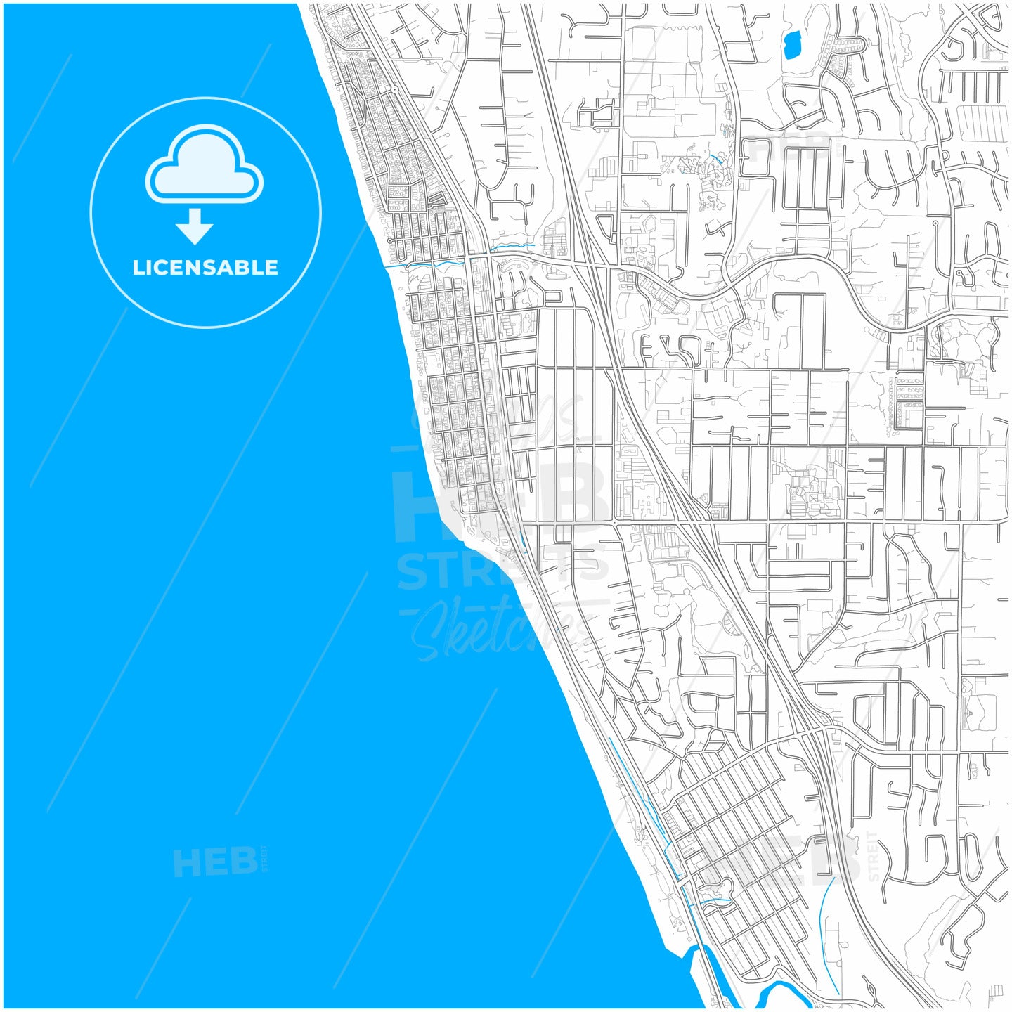Encinitas, California, United States, city map with high quality roads.