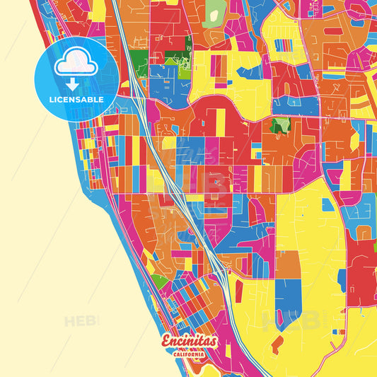 Encinitas, United States Crazy Colorful Street Map Poster Template - HEBSTREITS Sketches