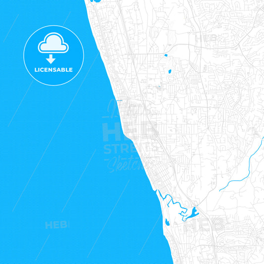 Encinitas, California, United States, PDF vector map with water in focus