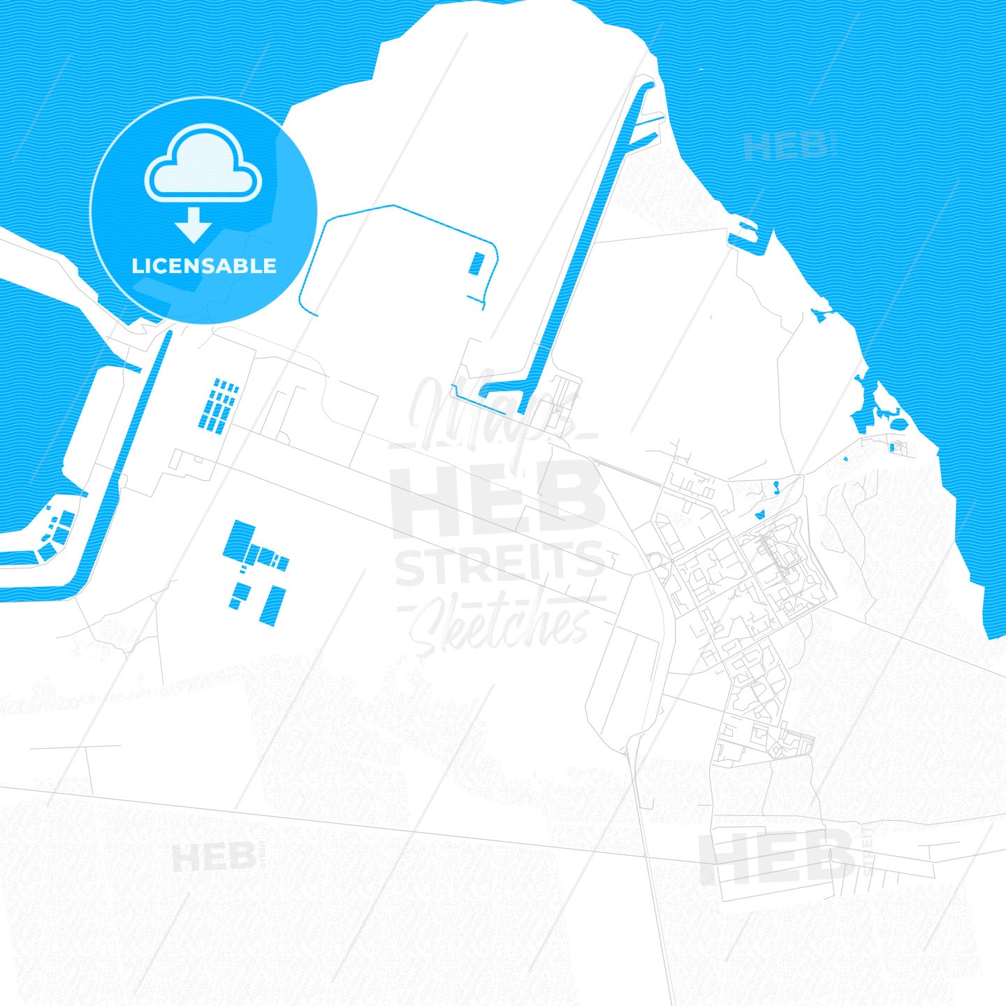 Enerhodar, Ukraine PDF vector map with water in focus