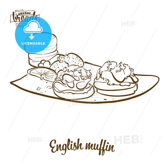 English muffin bread vector drawing – instant download