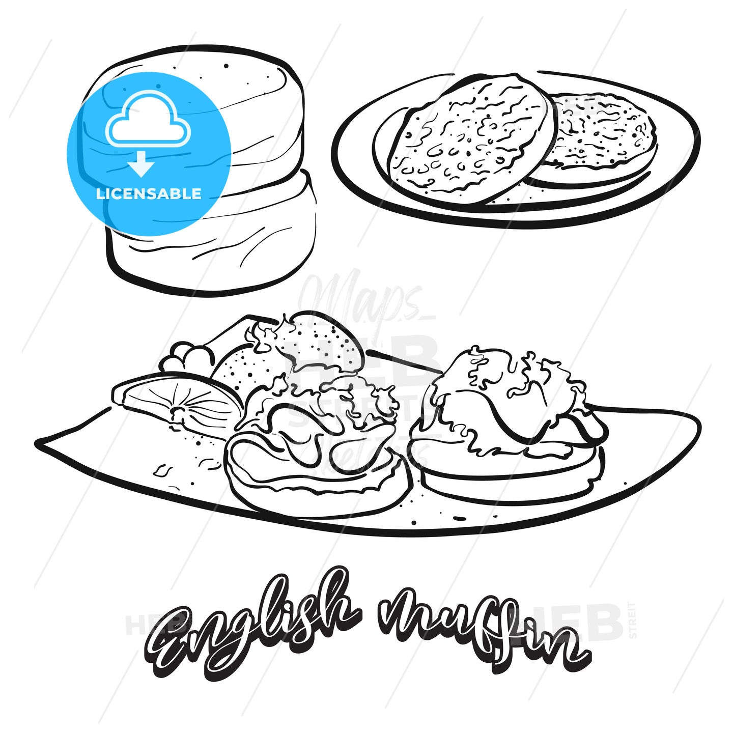English muffin food sketch on chalkboard – instant download
