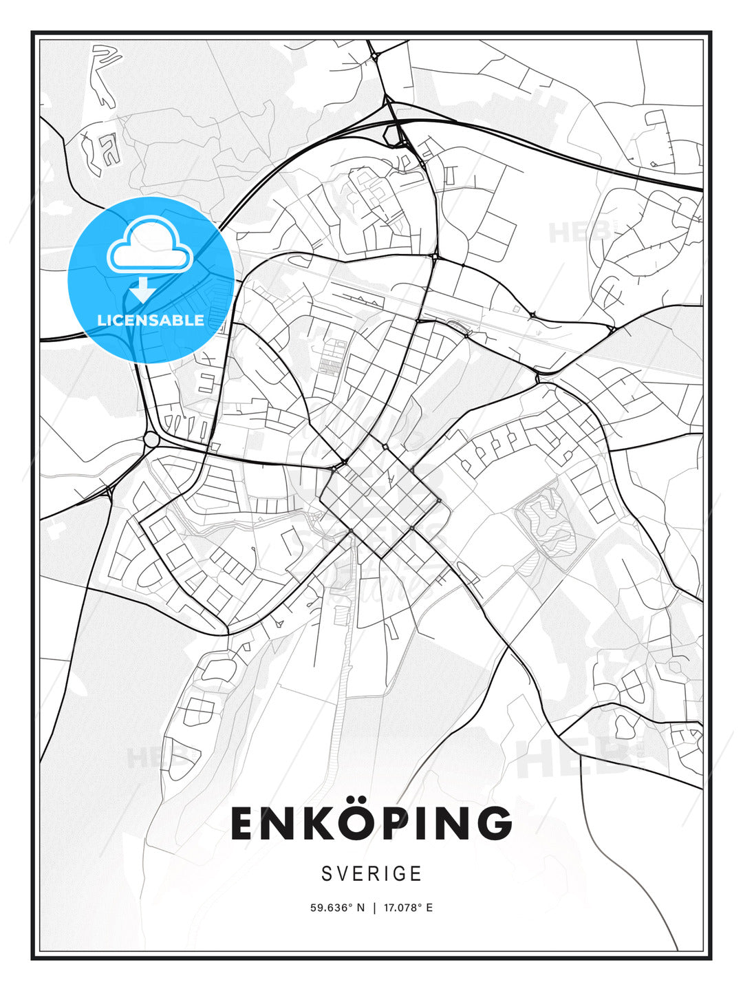 Enköping, Sweden, Modern Print Template in Various Formats - HEBSTREITS Sketches