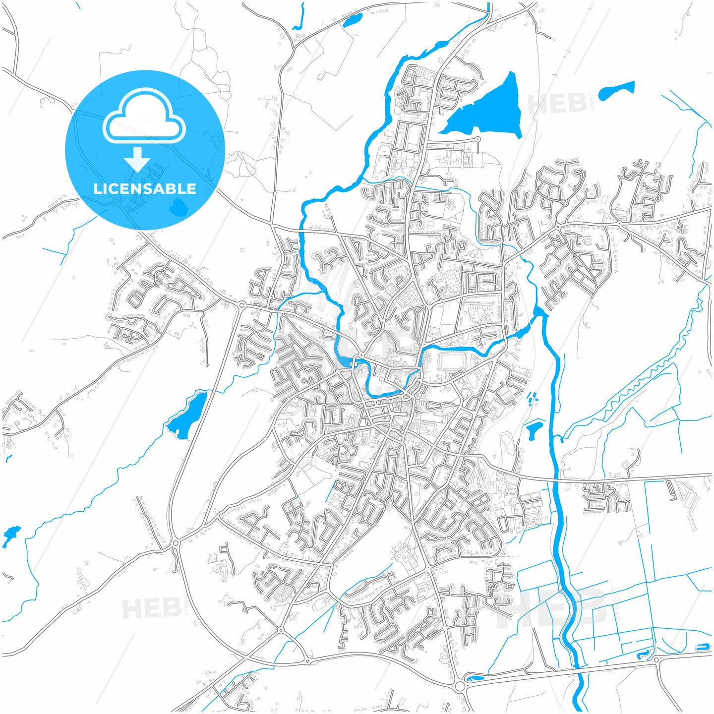 Ennis, County Clare, Ireland, city map with high quality roads.