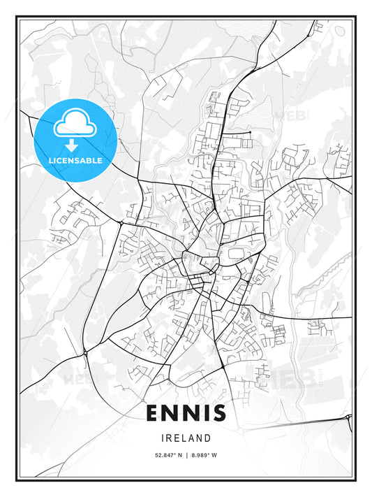 Ennis, Ireland, Modern Print Template in Various Formats - HEBSTREITS Sketches