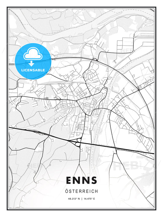 Enns, Austria, Modern Print Template in Various Formats - HEBSTREITS Sketches