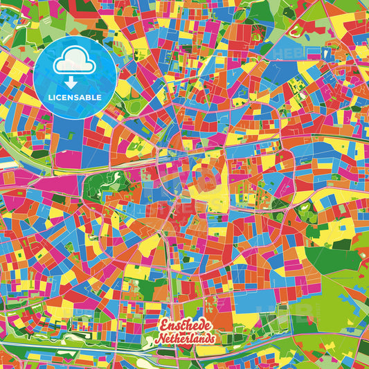 Enschede, Netherlands Crazy Colorful Street Map Poster Template - HEBSTREITS Sketches