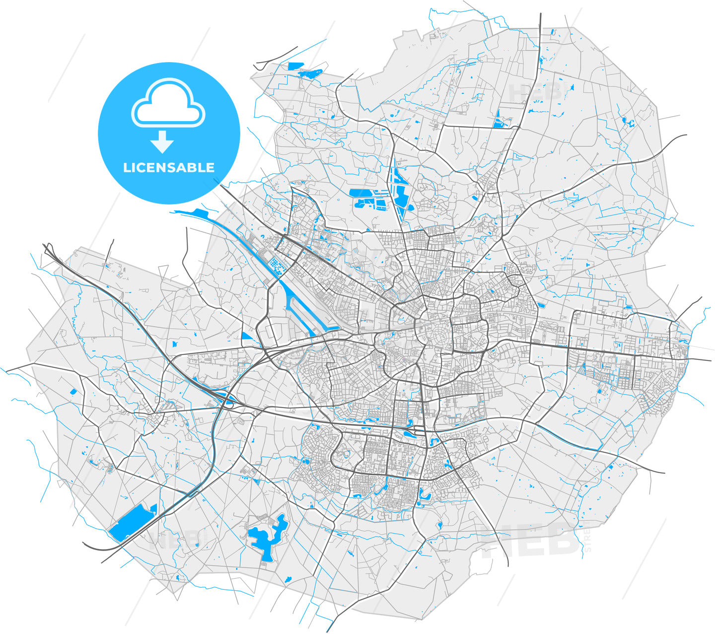 Enschede, Overijssel, Netherlands, high quality vector map