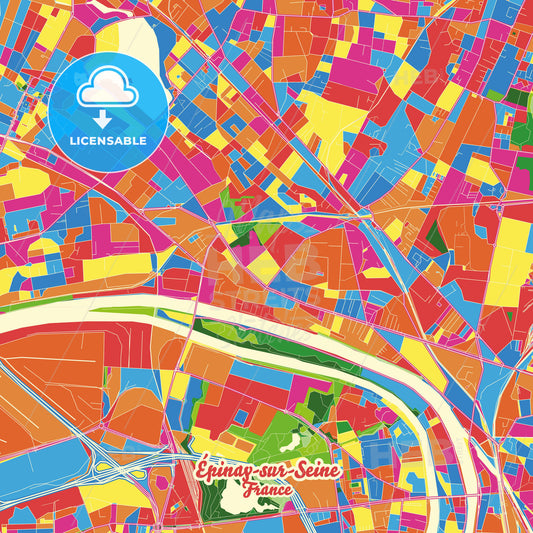 Épinay-sur-Seine, France Crazy Colorful Street Map Poster Template - HEBSTREITS Sketches