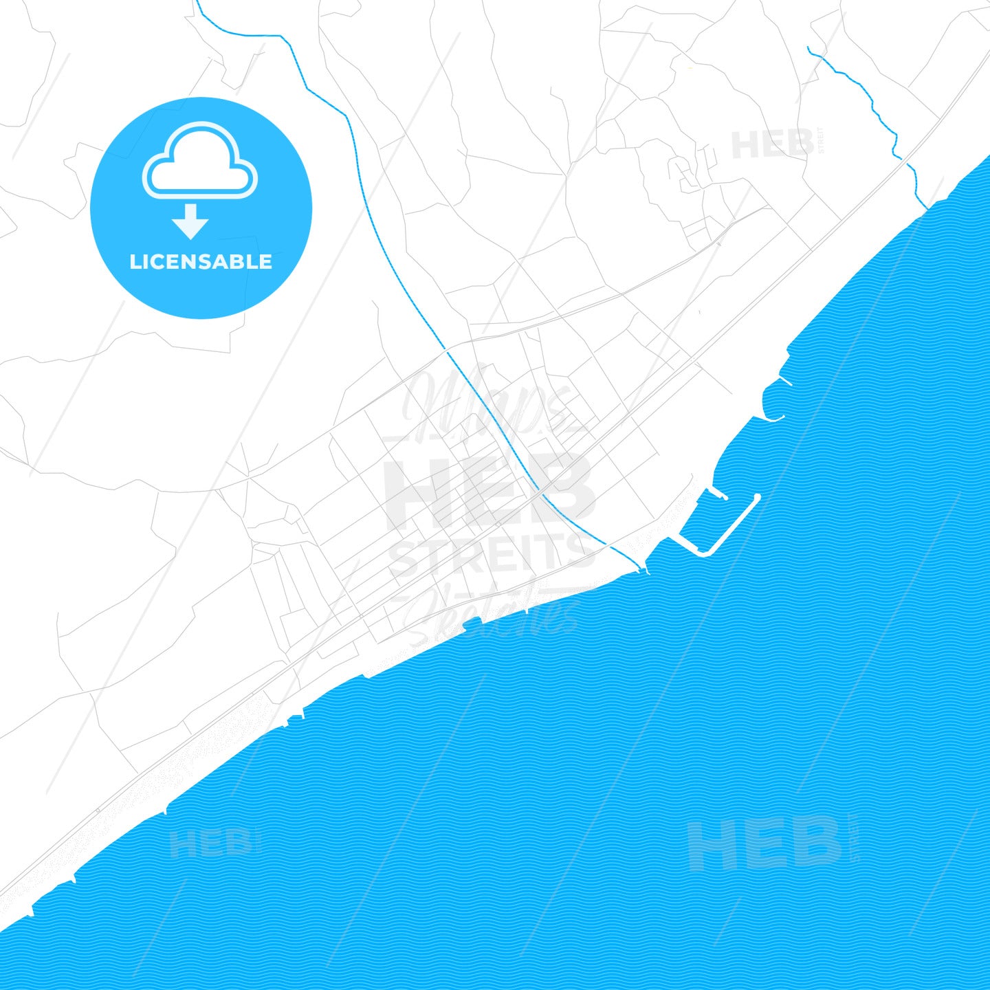 Erdemli, Turkey PDF vector map with water in focus