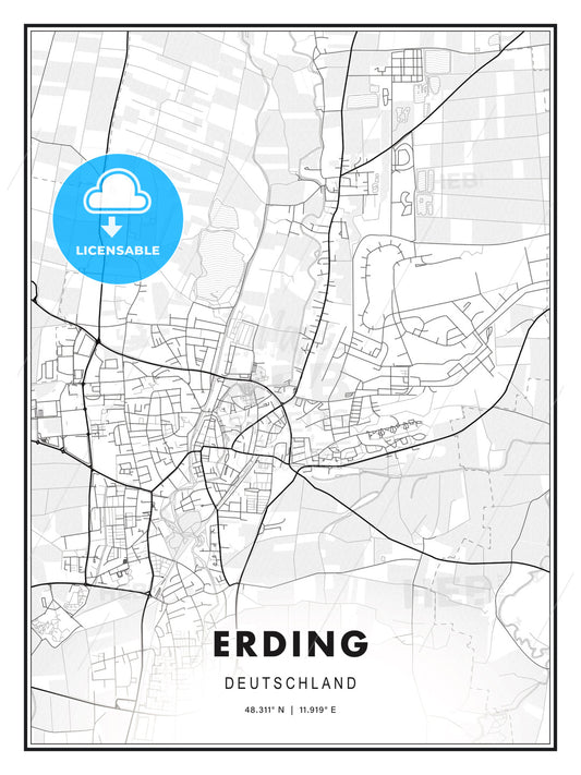 Erding, Germany, Modern Print Template in Various Formats - HEBSTREITS Sketches