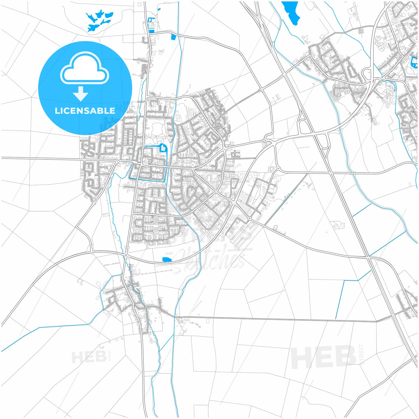 Erftstadt, North Rhine-Westphalia, Germany, city map with high quality roads.