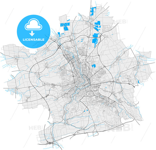 Erfurt, Thuringia, Germany, high quality vector map