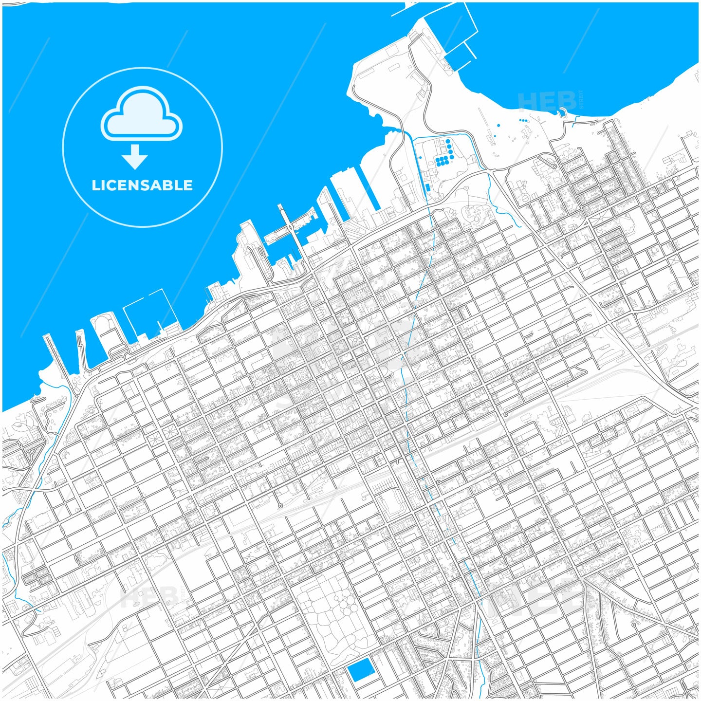 Erie, Pennsylvania, United States, city map with high quality roads.