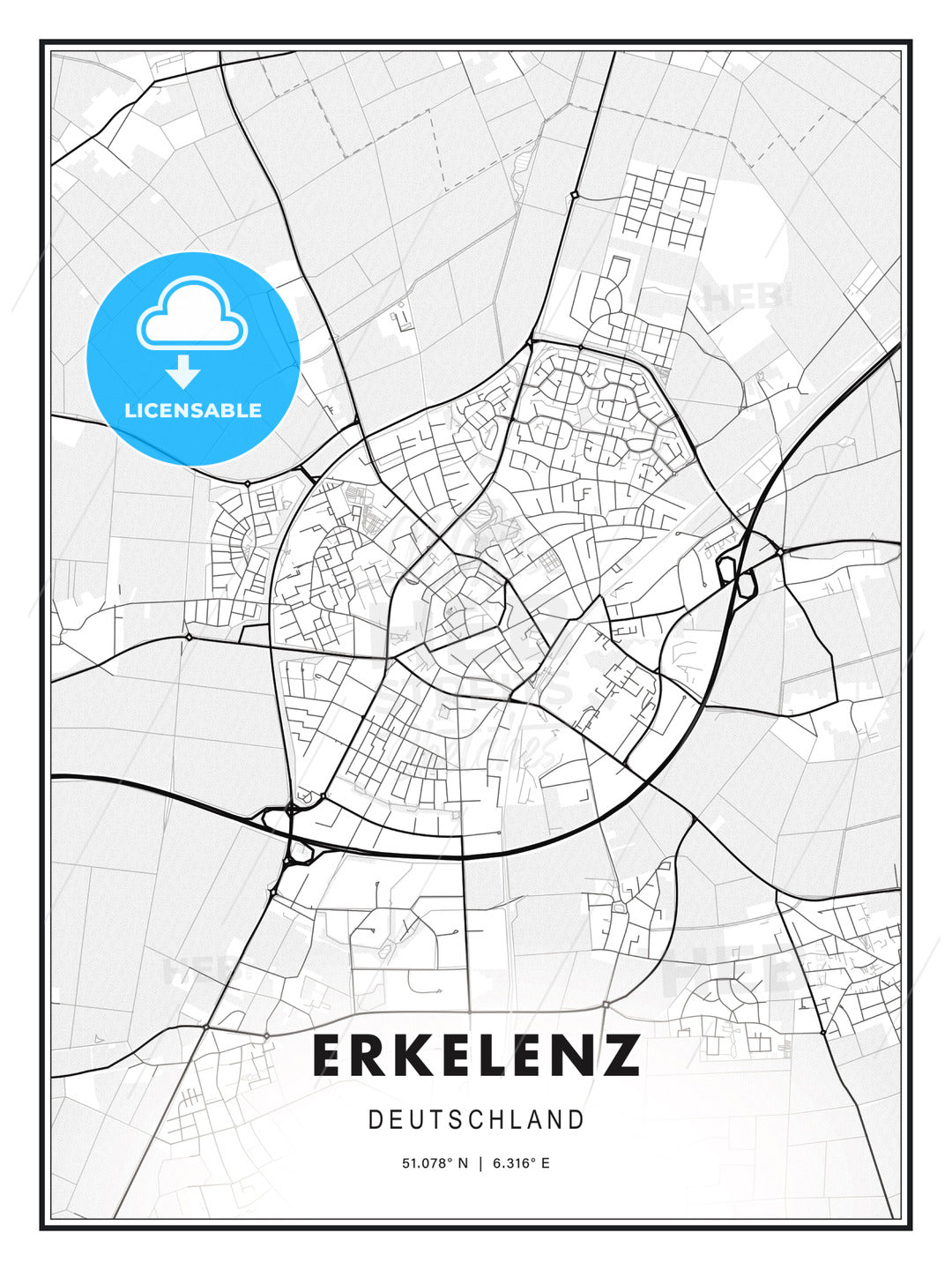 Erkelenz, Germany, Modern Print Template in Various Formats - HEBSTREITS Sketches