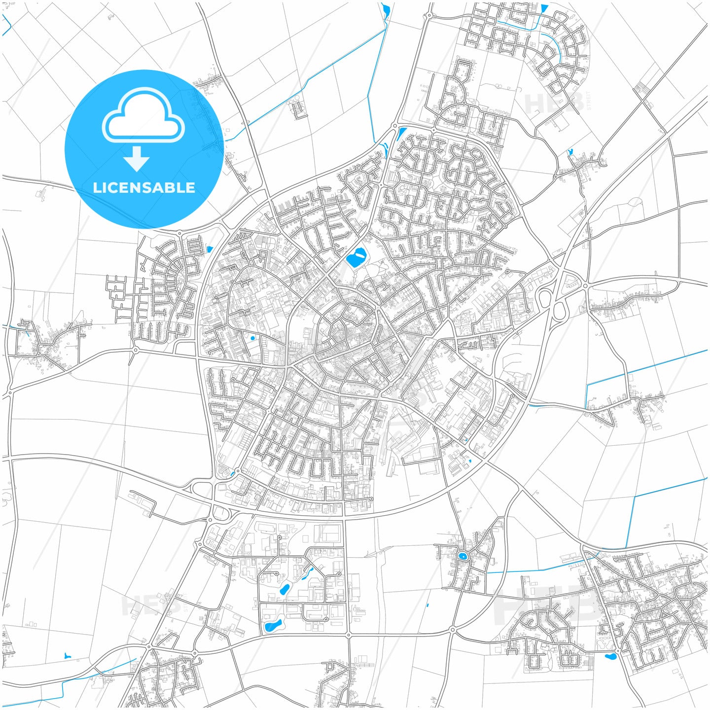 Erkelenz, North Rhine-Westphalia, Germany, city map with high quality roads.