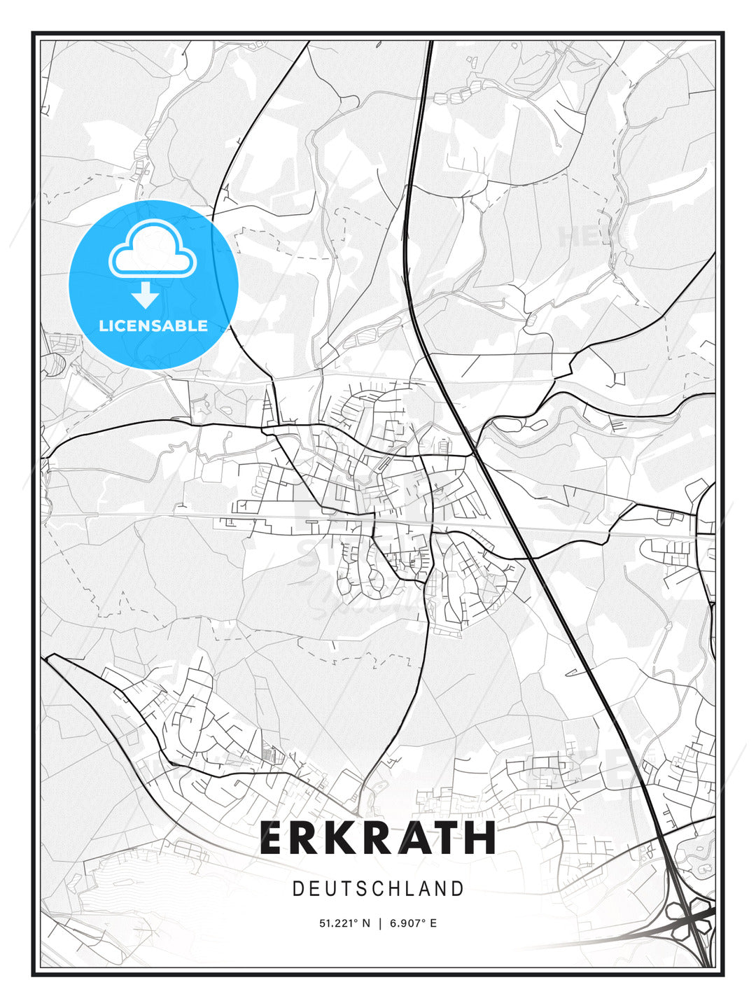 Erkrath, Germany, Modern Print Template in Various Formats - HEBSTREITS Sketches