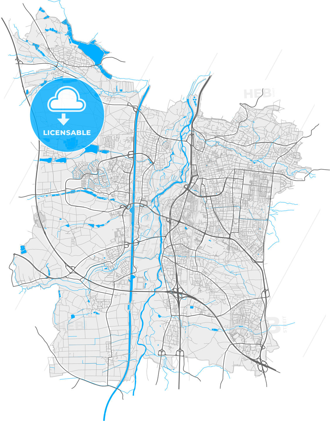 Erlangen, Bavaria, Germany, high quality vector map