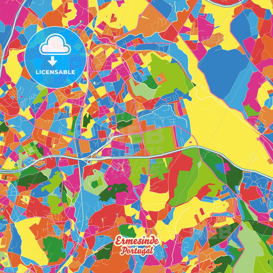 Ermesinde, Portugal Crazy Colorful Street Map Poster Template - HEBSTREITS Sketches