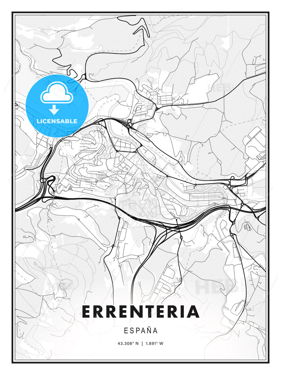 Errenteria, Spain, Modern Print Template in Various Formats - HEBSTREITS Sketches