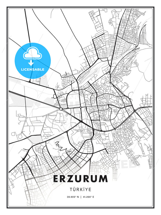 Erzurum, Turkey, Modern Print Template in Various Formats - HEBSTREITS Sketches