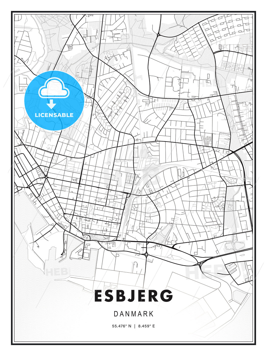 Esbjerg, Denmark, Modern Print Template in Various Formats - HEBSTREITS Sketches