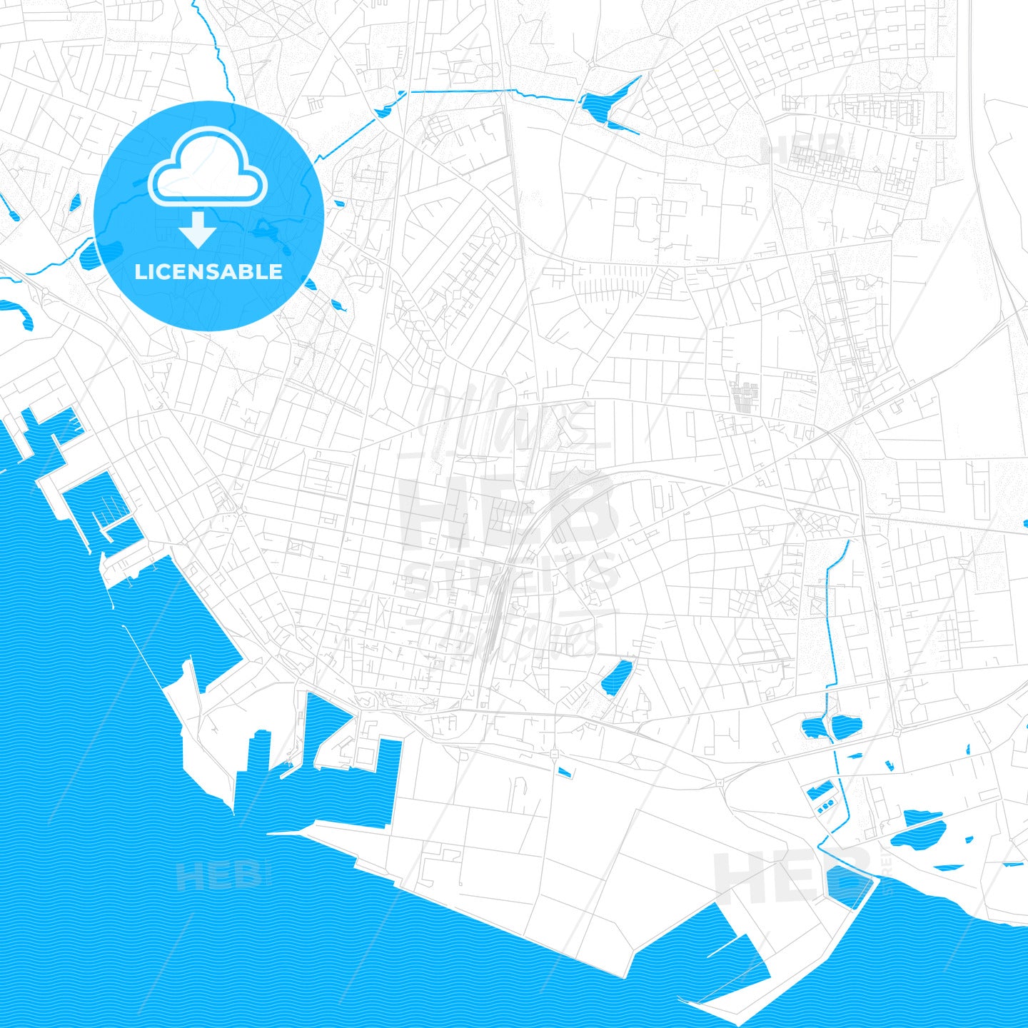 Esbjerg, Denmark PDF vector map with water in focus