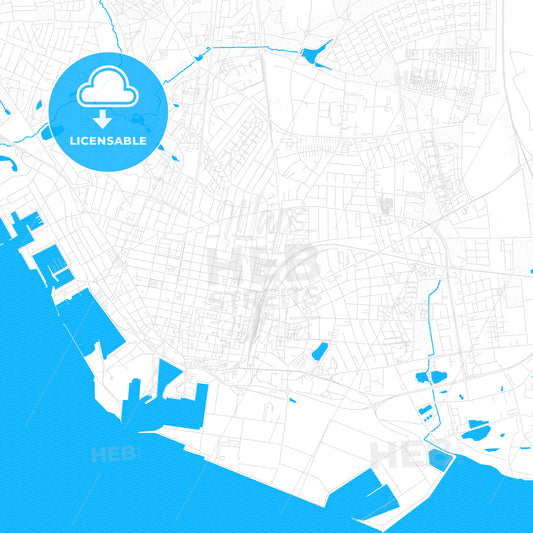 Esbjerg, Denmark PDF vector map with water in focus