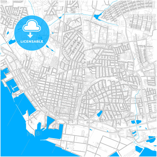 Esbjerg Municipality, Denmark, city map with high quality roads.