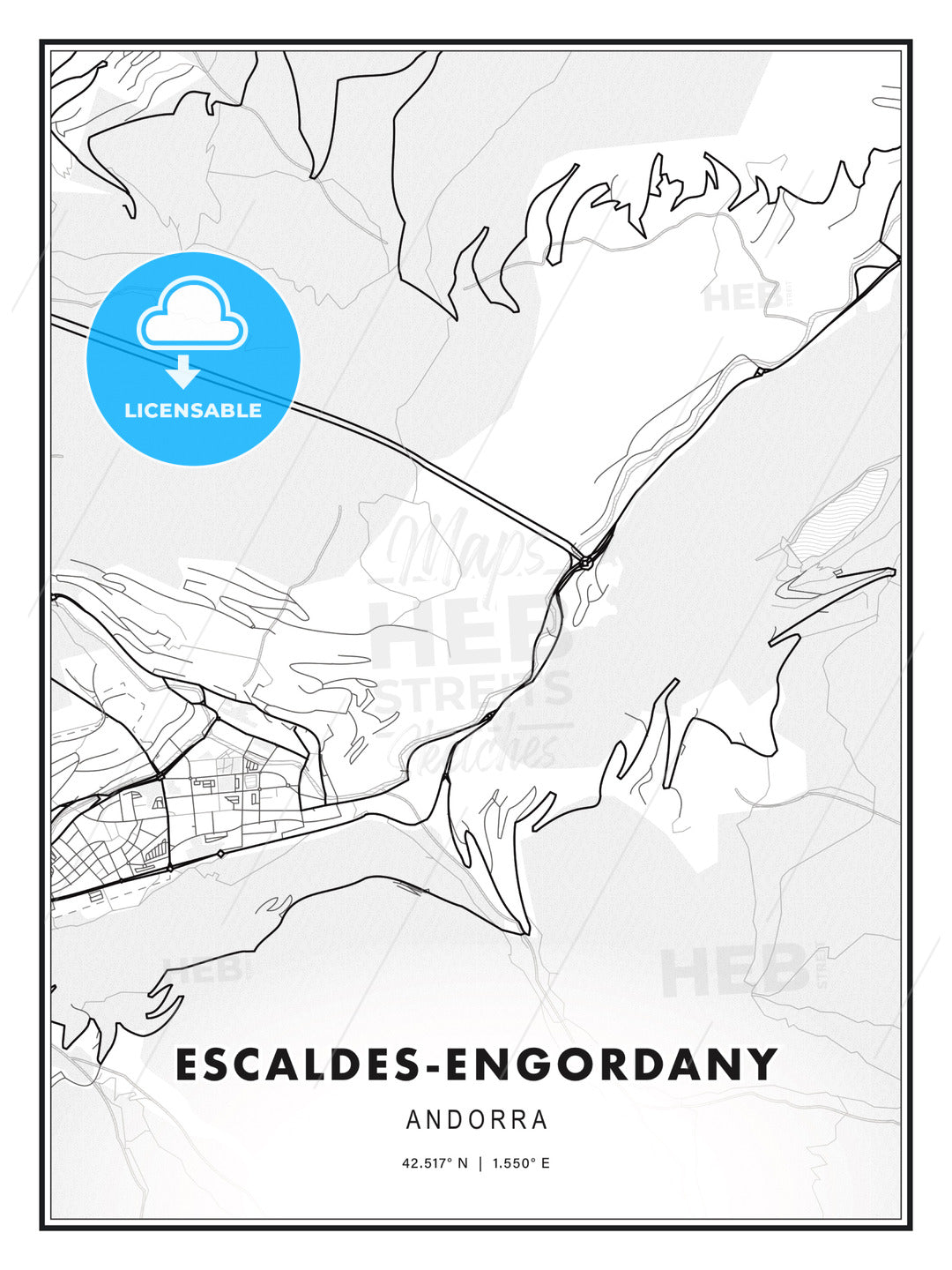 Escaldes-Engordany, Andorra, Modern Print Template in Various Formats - HEBSTREITS Sketches