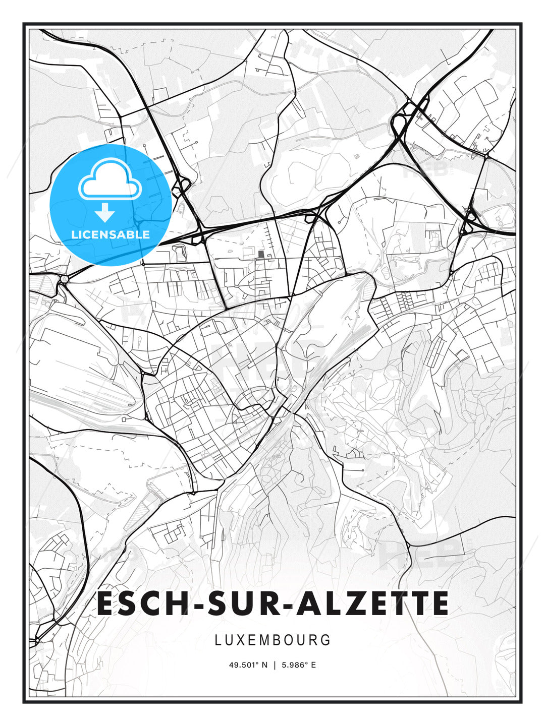 Esch-sur-Alzette, Luxembourg, Modern Print Template in Various Formats - HEBSTREITS Sketches