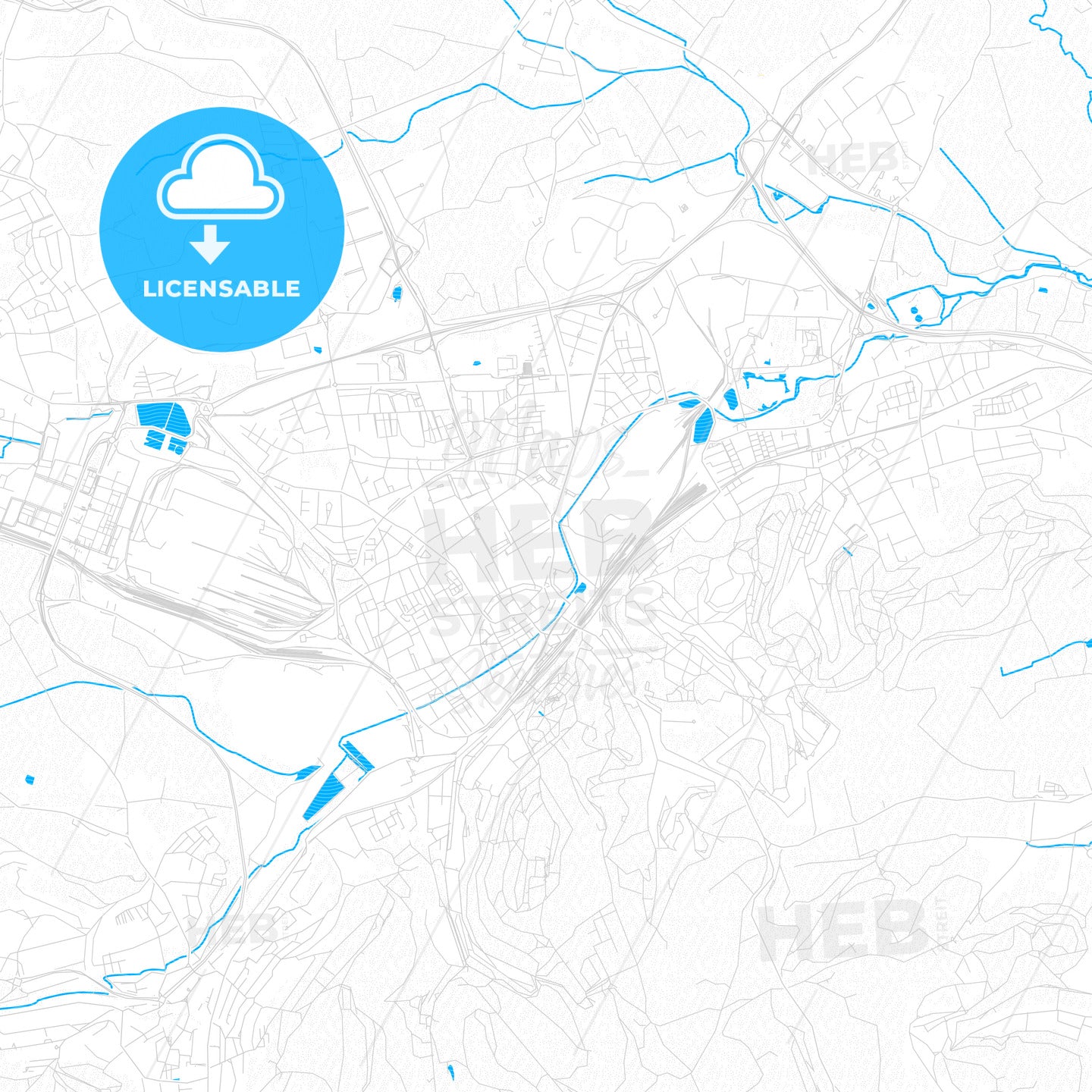 Esch-sur-Alzette, Luxembourg PDF vector map with water in focus ...