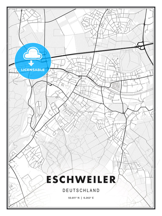 Eschweiler, Germany, Modern Print Template in Various Formats - HEBSTREITS Sketches