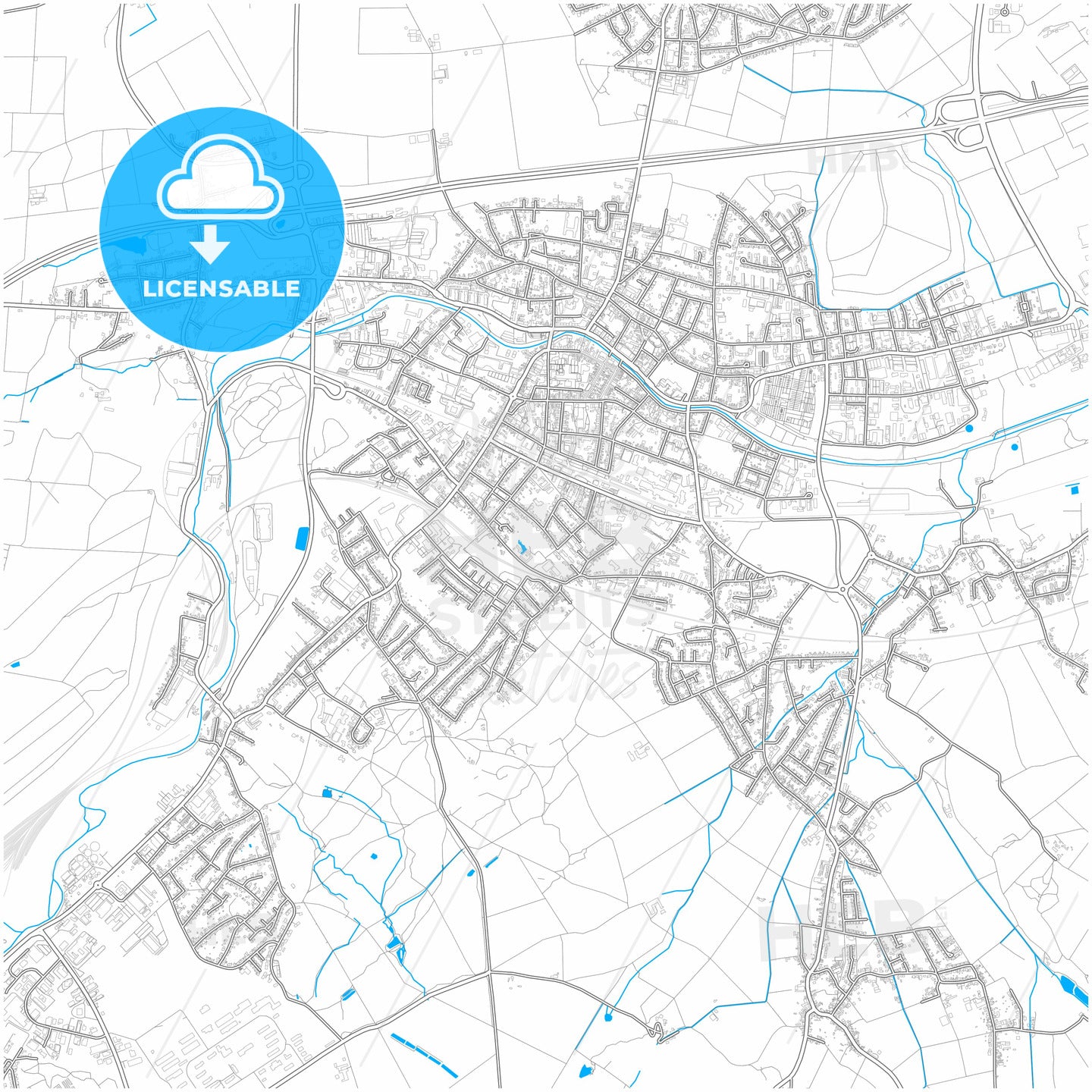 Eschweiler, North Rhine-Westphalia, Germany, city map with high quality roads.