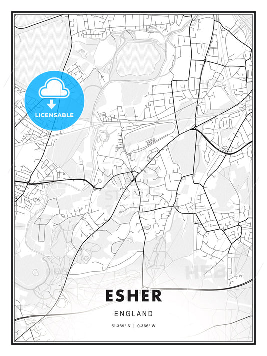 Esher, England, Modern Print Template in Various Formats - HEBSTREITS Sketches