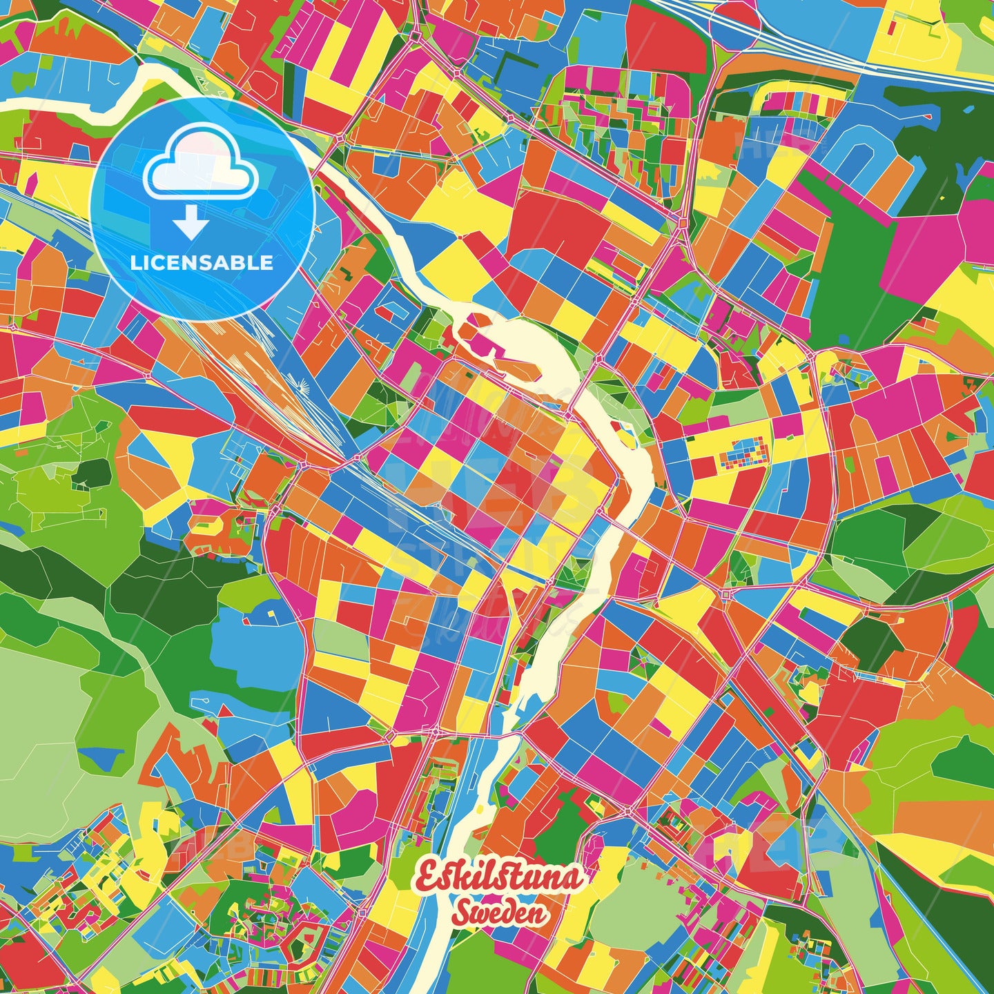 Eskilstuna, Sweden Crazy Colorful Street Map Poster Template - HEBSTREITS Sketches