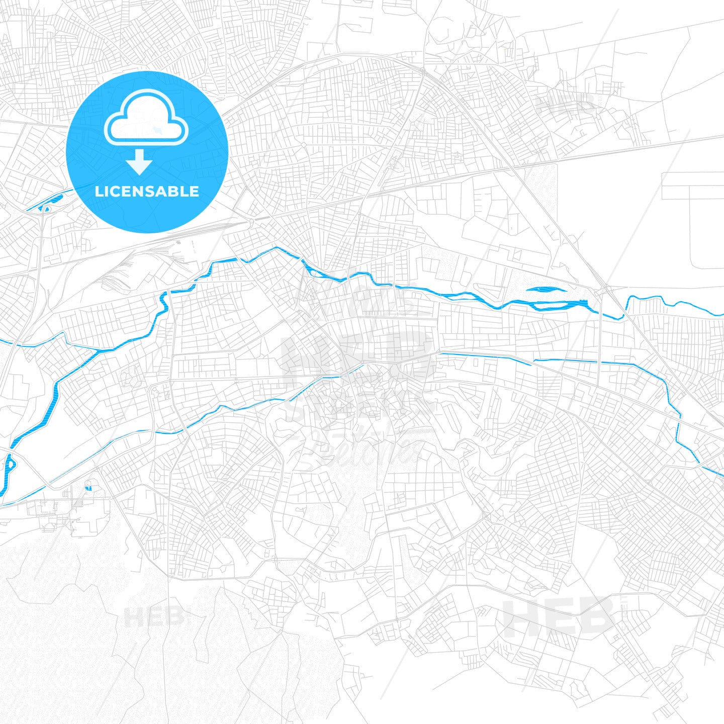 Eskişehir, Turkey PDF vector map with water in focus