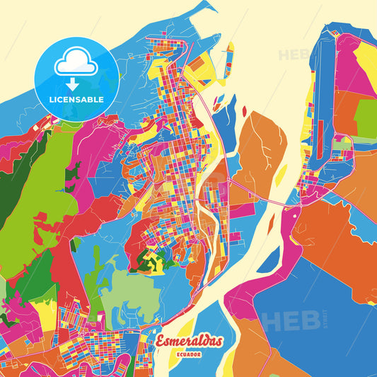 Esmeraldas, Ecuador Crazy Colorful Street Map Poster Template - HEBSTREITS Sketches