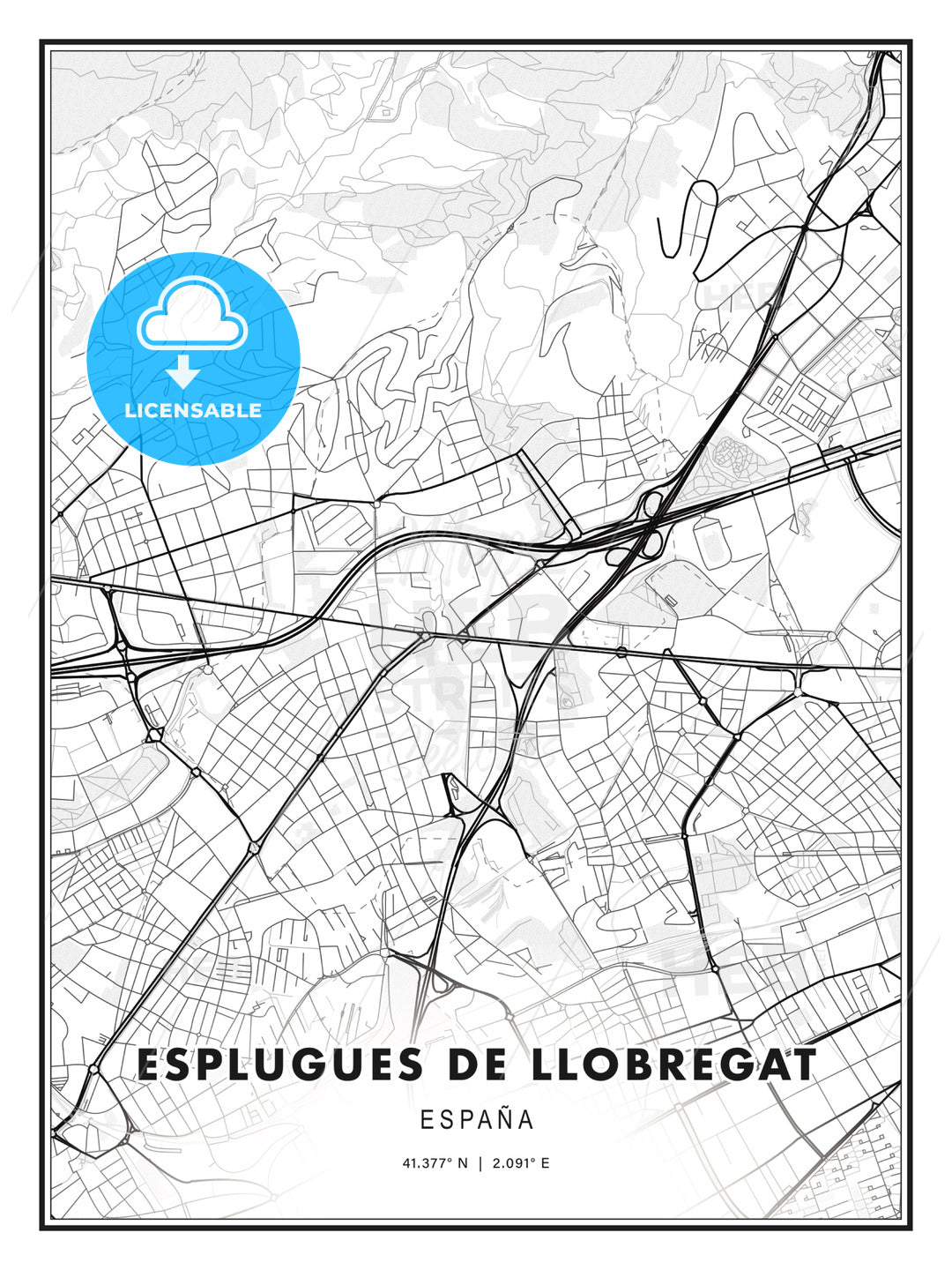Esplugues de Llobregat, Spain, Modern Print Template in Various Formats - HEBSTREITS Sketches