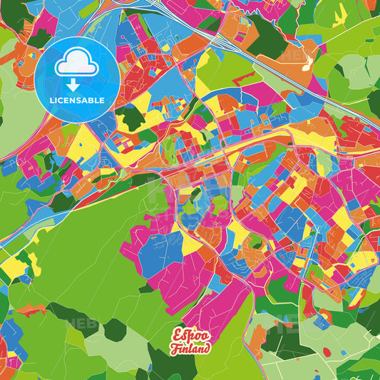 Espoo, Finland Crazy Colorful Street Map Poster Template - HEBSTREITS Sketches