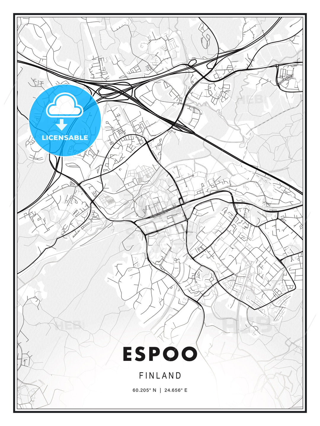 Espoo, Finland, Modern Print Template in Various Formats - HEBSTREITS Sketches