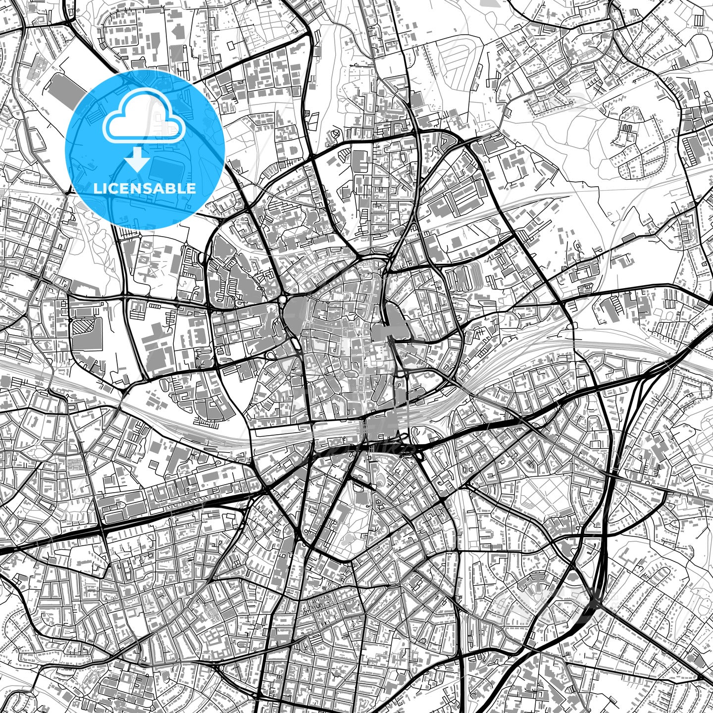 Essen, Germany, vector map with buildings