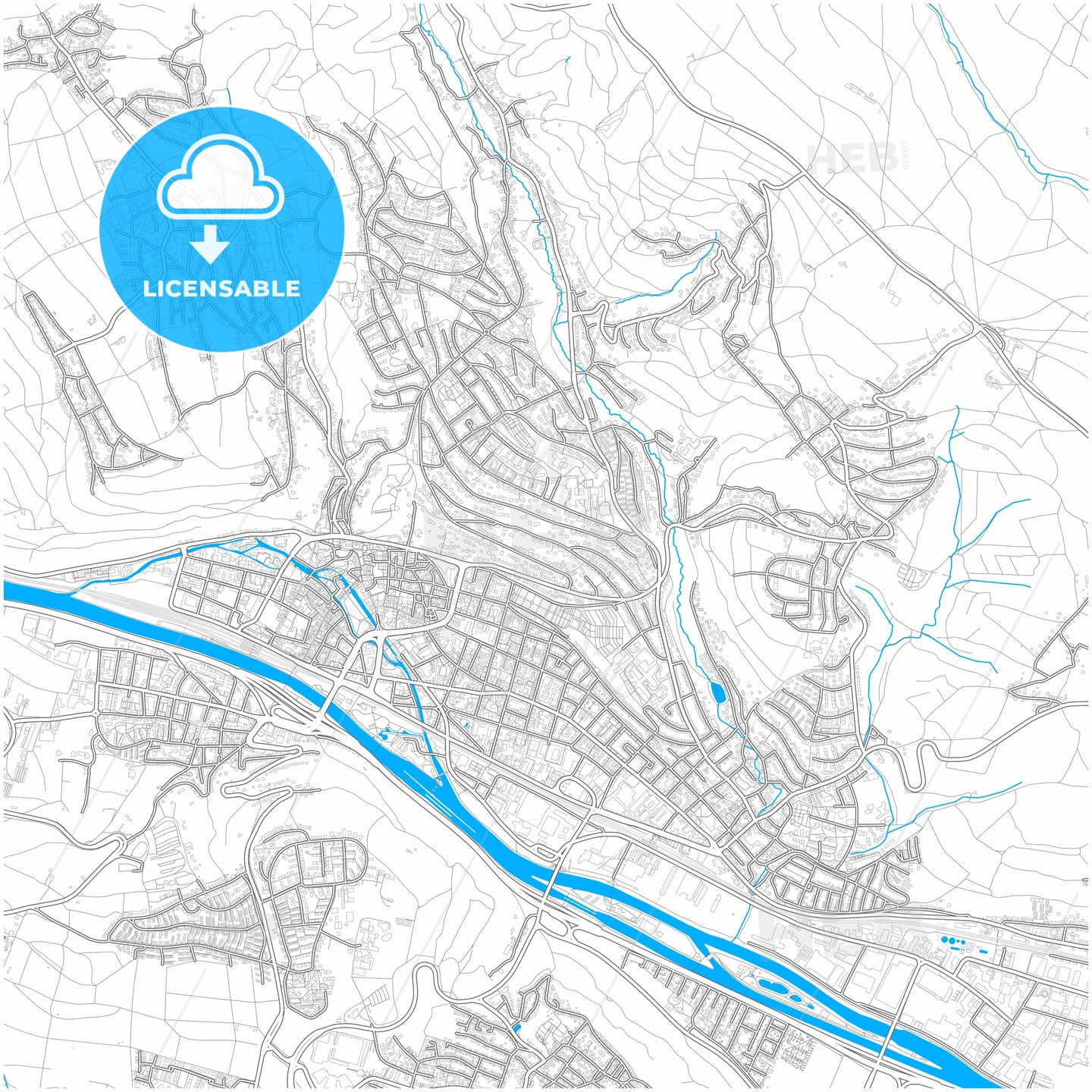 Esslingen am Neckar, Baden-Wuerttemberg, Germany, city map with high quality roads.