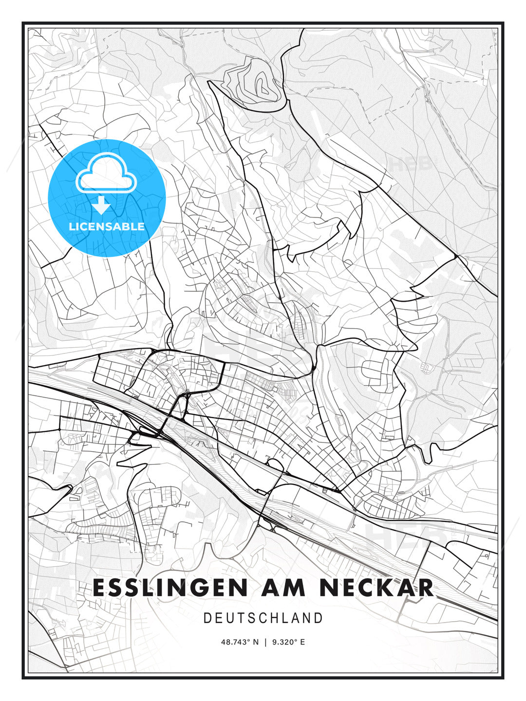 Esslingen am Neckar, Germany, Modern Map Print Template in Various ...