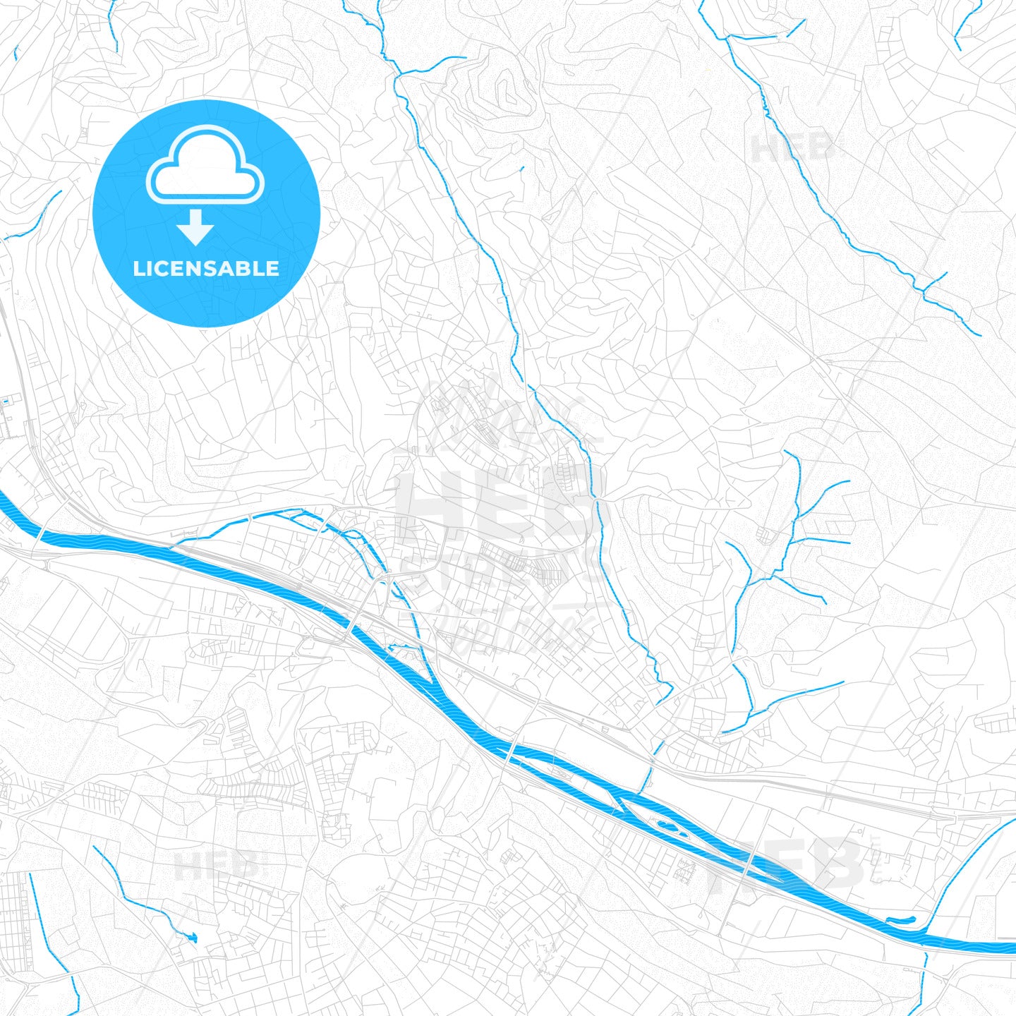 Esslingen am Neckar, Germany PDF vector map with water in focus